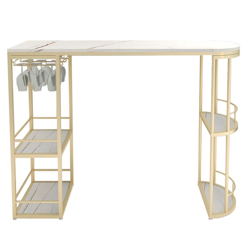 Glam Style Bar Table Set 1/2 Pcs White Granite Bar Table Set