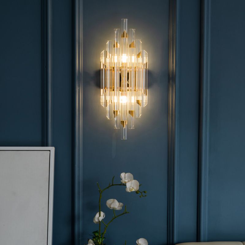 Geometric Shape Crystal Wall Lighting Modern Style 2-Lights Wall Mounted Light in Gold