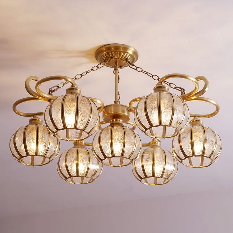 7 teste Globe semi -filo Light tradizionale tradizionale lampada montata in vetro glassata