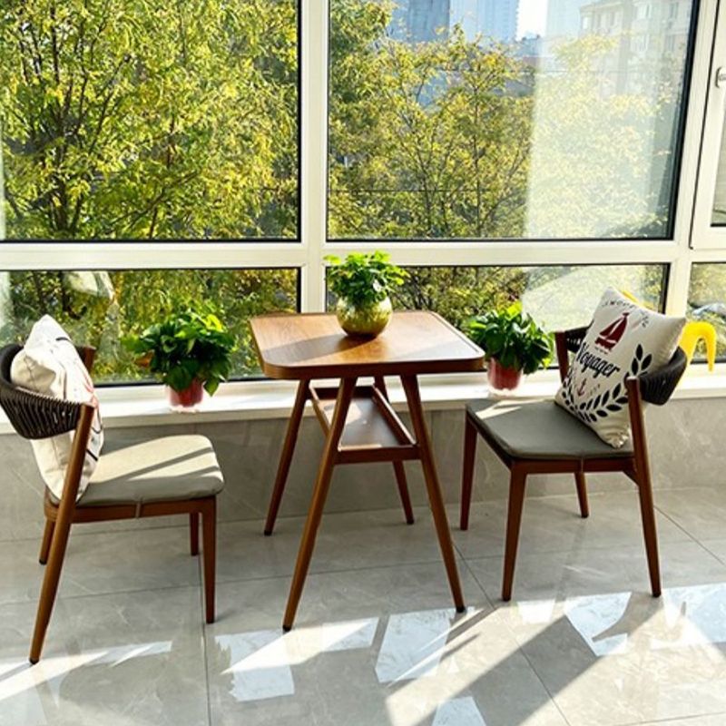 Modern Style Bistro Set Wooden 1/3 Pcs Metal Base Bistro Set