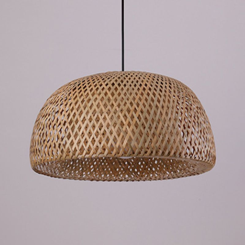 Handcrafted Ceiling Light Modern Bamboo Single Wood Hanging Pendant Light for Restaurant