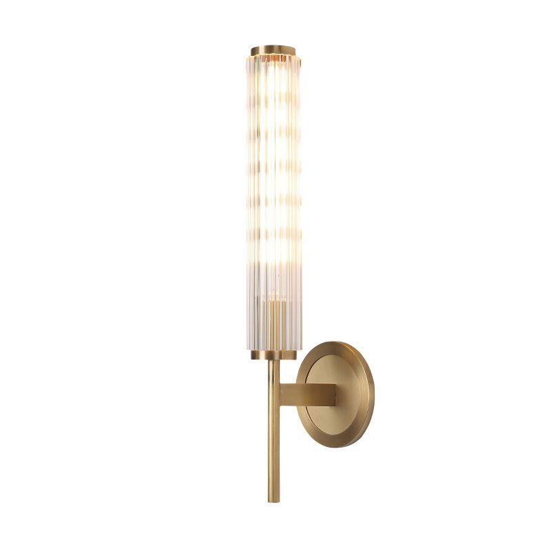 Crystal Rod Cylinder Wall Light Fixture Contemporary 1 Light Brass Wall Mount Light