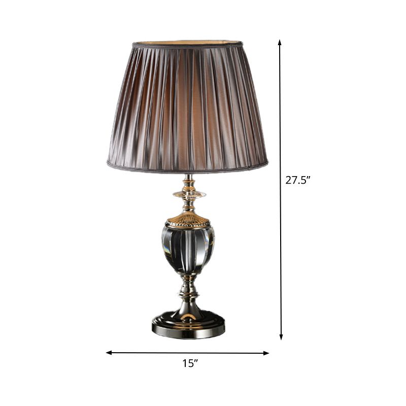 Lampada da tavolo in cristallo tamburo affusolato Tessuto modernista 1 Luce di lettura della testa in grigio