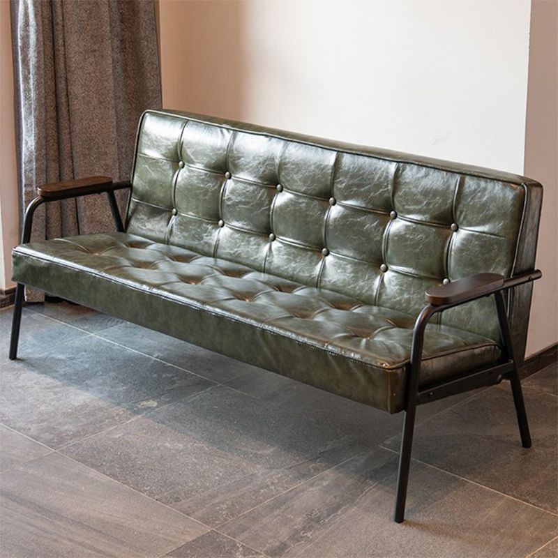 27.95" High Genuine Leather Sofa Recessed Arm Sofa with Tufted Back