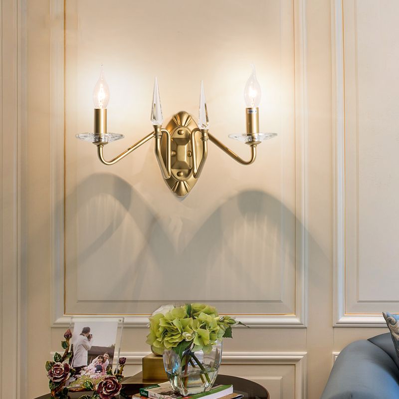 Lampe de bougie lampe traditionnelle métal 2 têtes d'éclairage mural d'éclairage en or avec bras incurvé