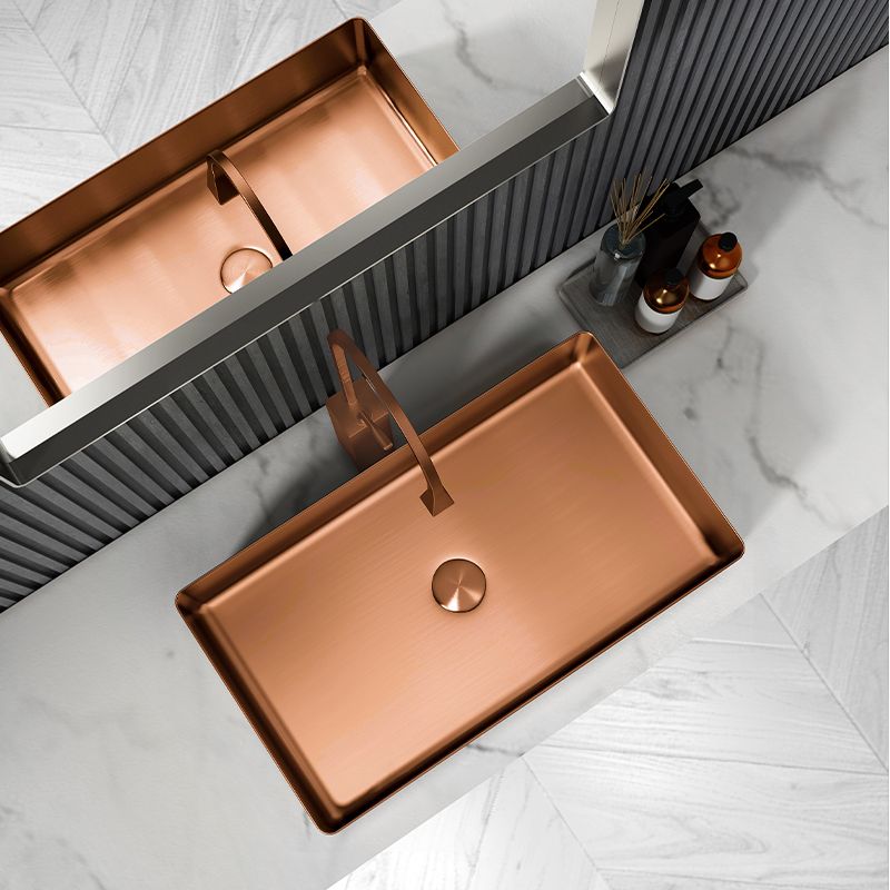 Modern Wash Stand Metal Rectangular with Drain Assembly and Faucet Vessel Bathroom Sink