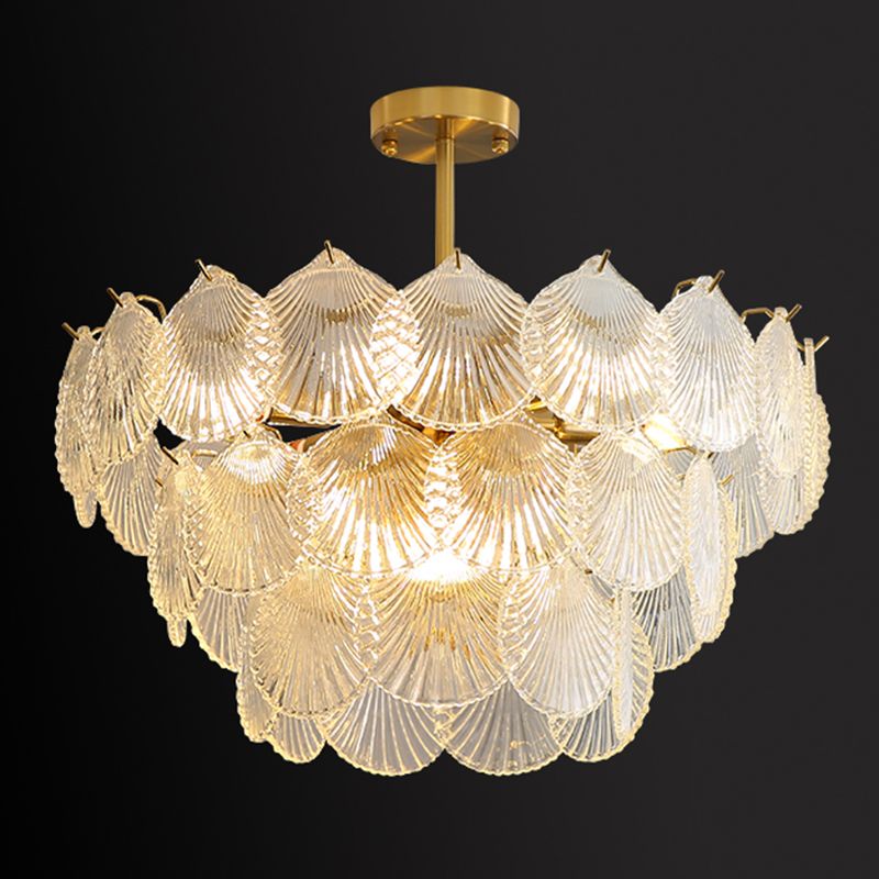 Modern Metal Ceiling Light Shell Shape Island Light with Glass Shade for Living Room