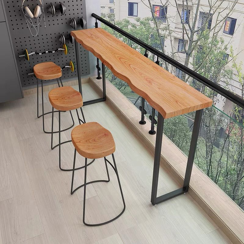 Industrial Specialty Bar Table Brown Solid Wood Bar Height Cocktail Table with Sled Base