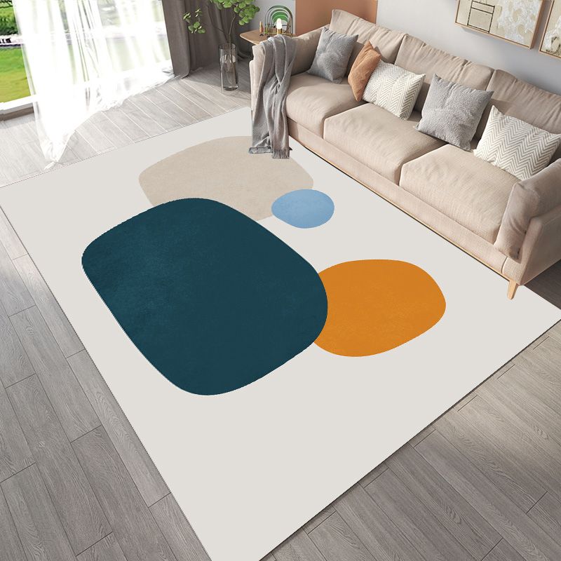 Stylish Modern Area Carpet Color Block Polyester Area Rug Easy Care Anti-Slip Rug for Living Room
