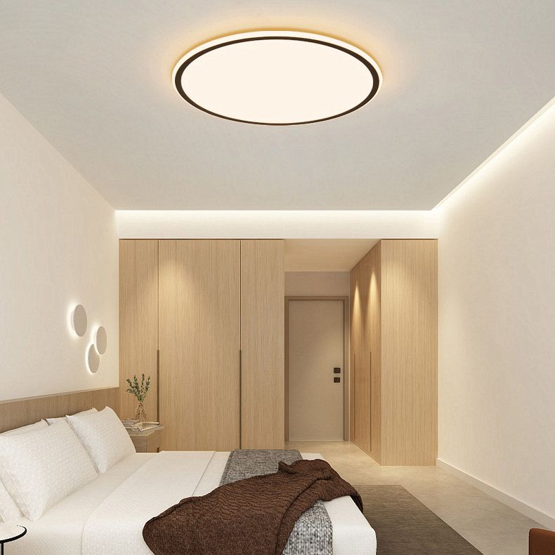 Modern Bedroom Round LED Ceiling Light Minimalist Aluminum Hallway Lighting Fixture in Black + White