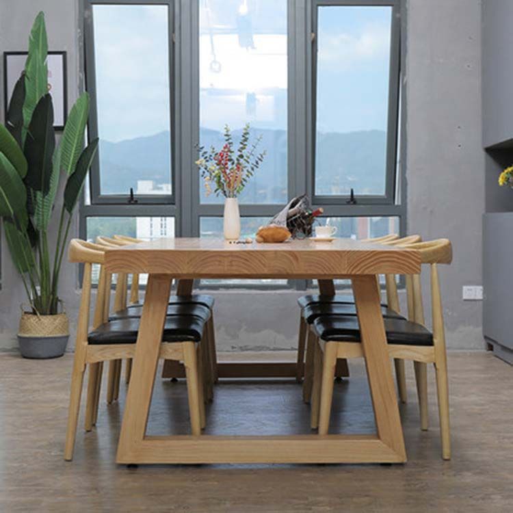 Modern Double Pedestal Dining Table Wood Table for Kitchen Dining Room