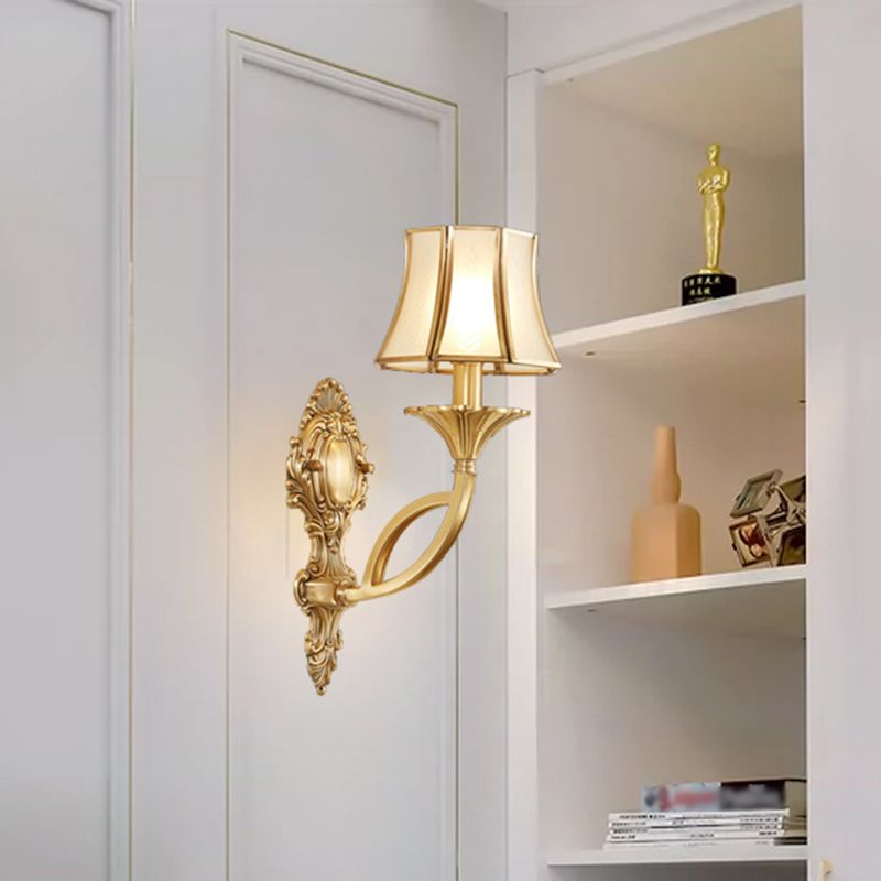Frost Glass Flare Shaped Wall Mounted Light Classic Corridor Wall Lighting in Gold