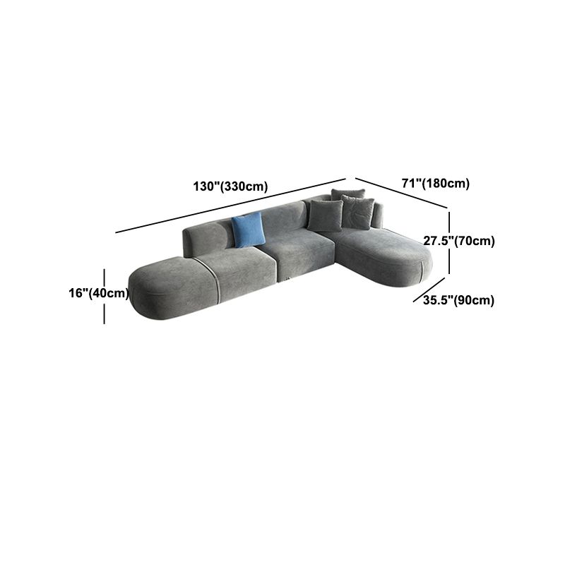 Nordic Style Velvet Sectional 27.56" H Sofa & Chaise in White/Grey