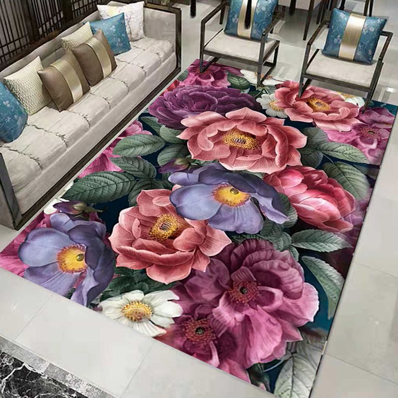 Moderner Teppich in leuchtenden Farben, luxuriöser Teppich mit Blumenmuster, rutschfester Teppich für die Inneneinrichtung