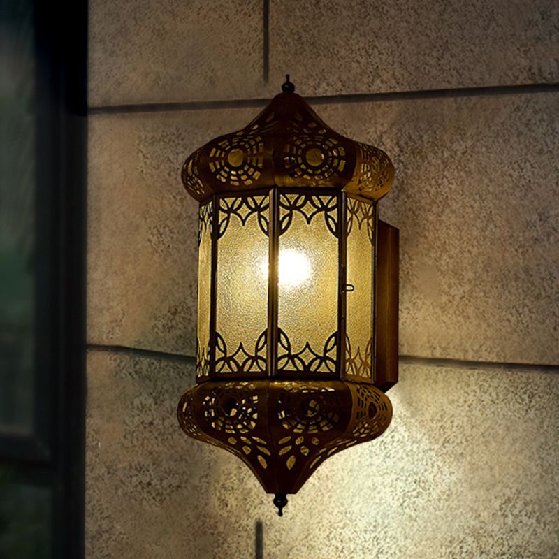 Brass Lantern Sconce Light Art Deco Metal 1 Bulb Living Room Wall Mounted Lighting