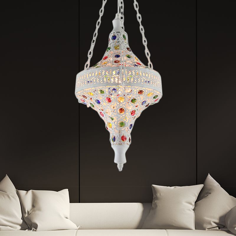 Bohemian Hollow Hanging Light 1 Bulb Metal Drop Pendant in White for Living Room