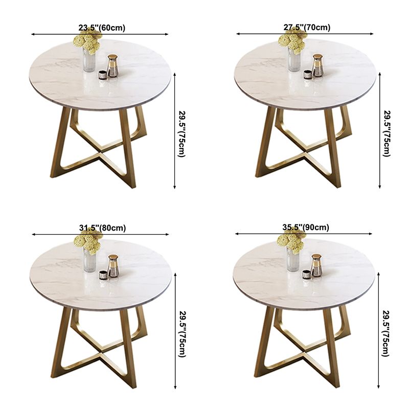 Table de dîner en pierre frittée de luxe traditionnelle, table ronde blanche avec cadre doré