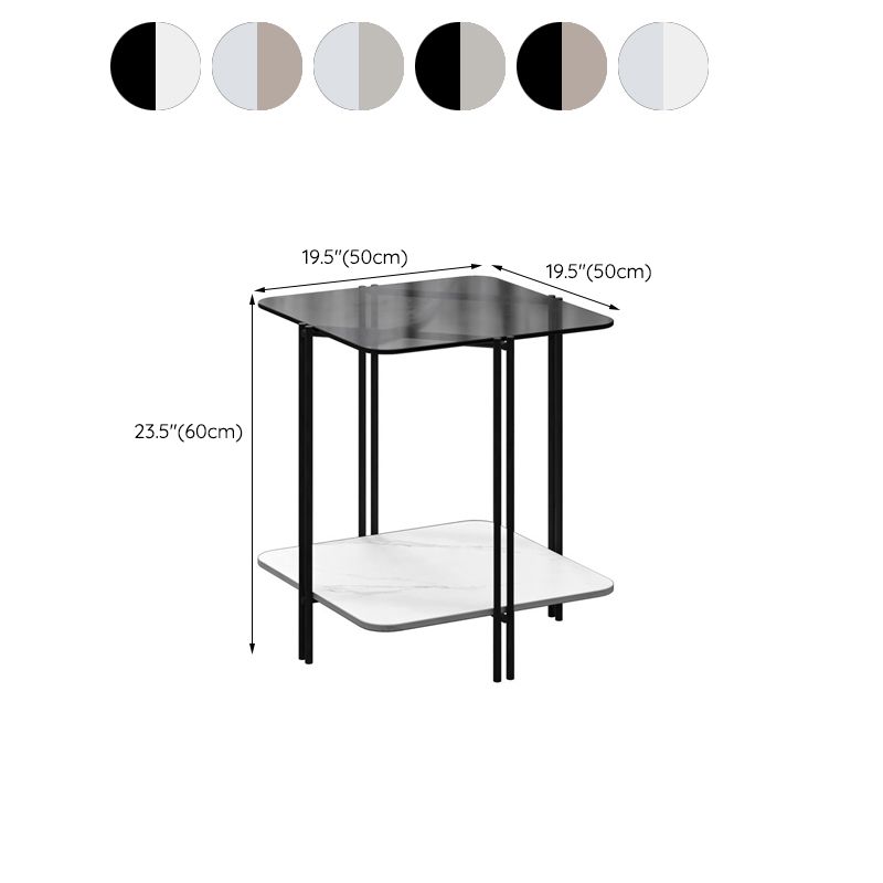 Modernistic Glass Top Square End Table 23.7" Tall Side Table with Shelf