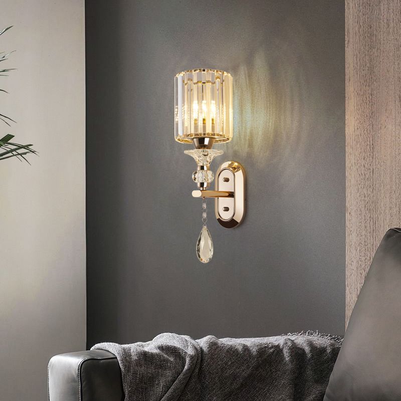 Modern Artistic LED Wall Lamp Copper Geometric Wall Sconce with Crystal Shade