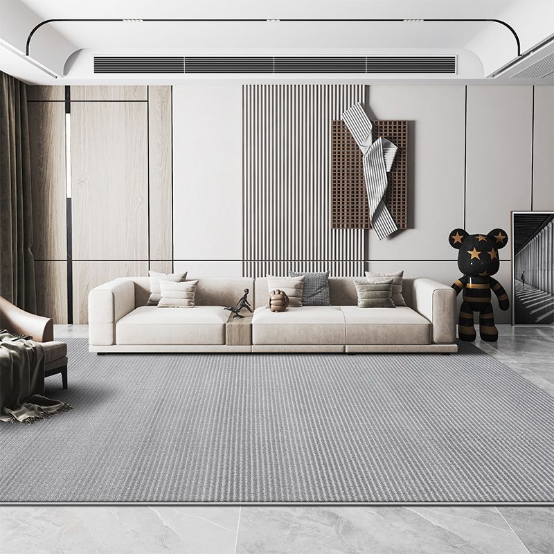 Grey Living Room Area Carpet Pure Color Polyester Area Rug Easy Care Washable Rug