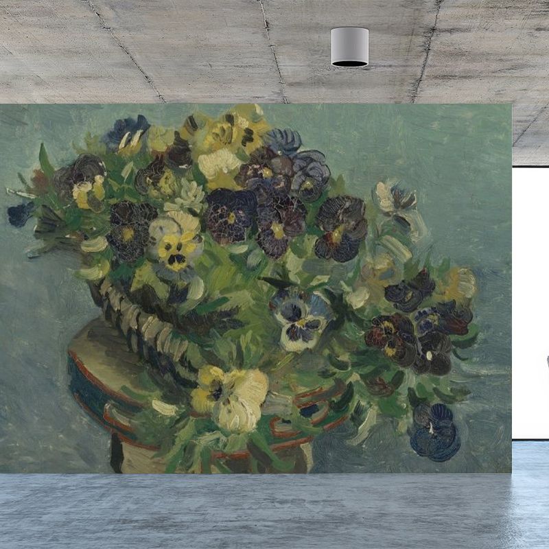 Modern Flower Potting Mural Wallpaper Green Dining Room Wall Covering, Personalized