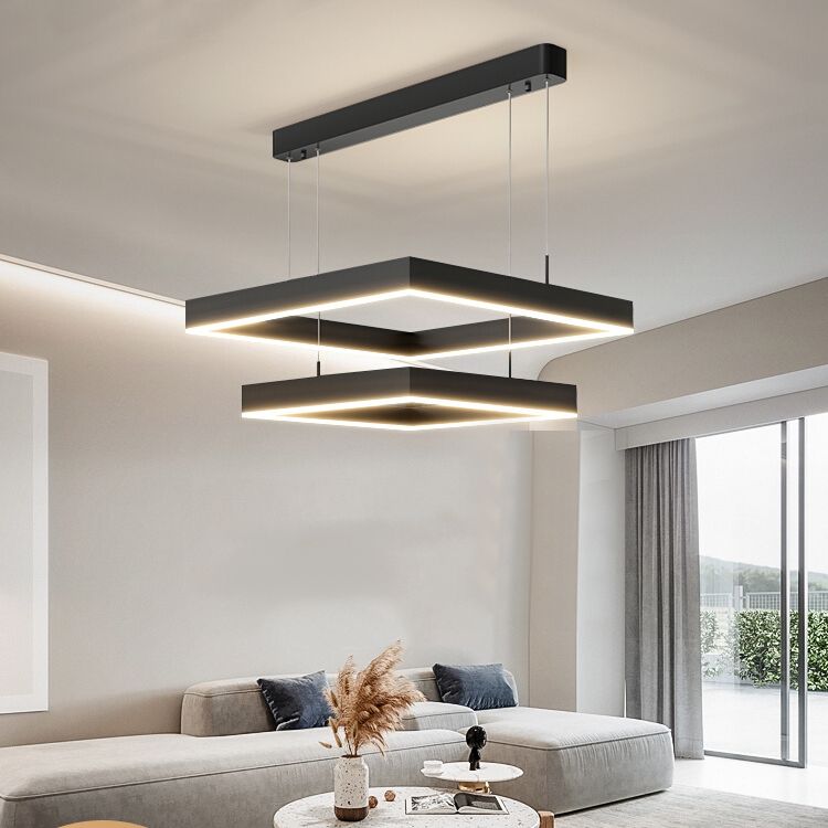 Luces colgantes colgantes de aluminio lámparas de colgación negras modernas de 2 niveles para sala de estar
