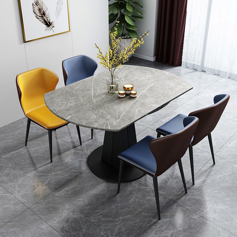 Mesa de comedor redonda extensible Mesa de piedra sinterizada moderna con pedestal negro
