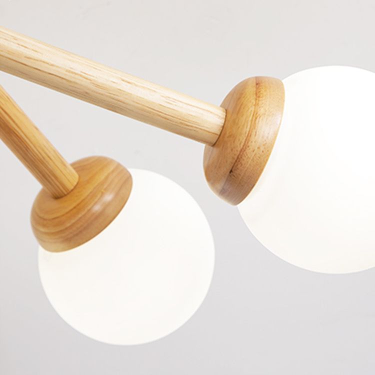 Wood Chandelier Nordic Style Pendant Lamp with White Glass Shade for Living Room