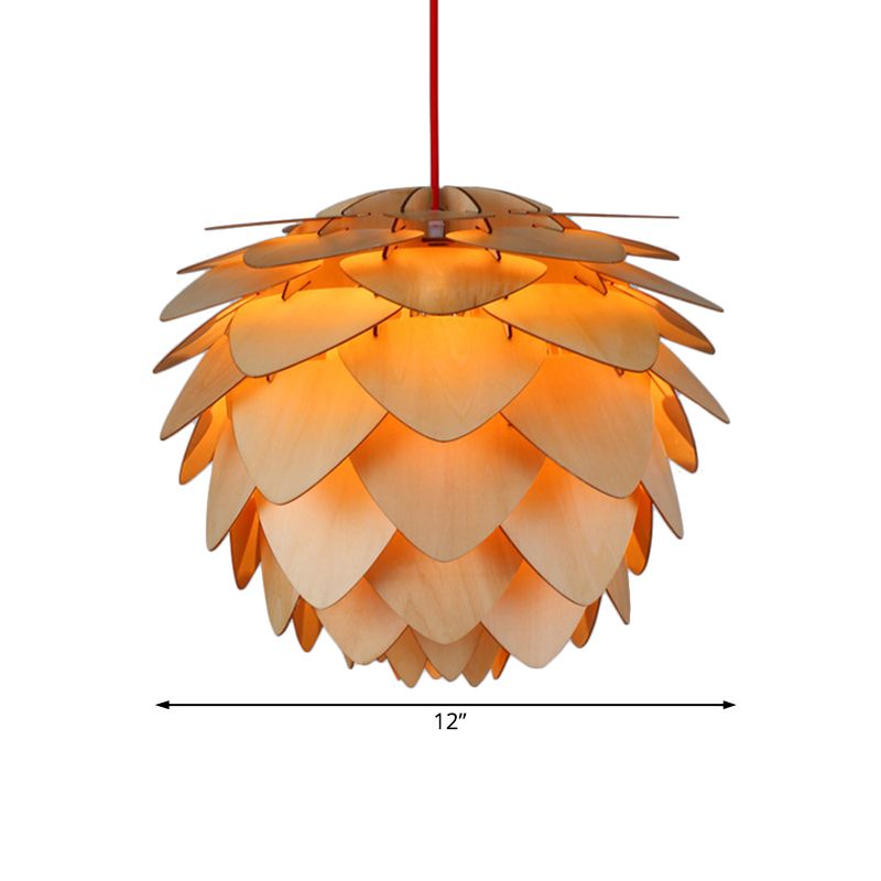 12"/18" W Pine Cone Pendant Lamp Country Style Wood 1 Light Beige Suspension Light for Dining Table