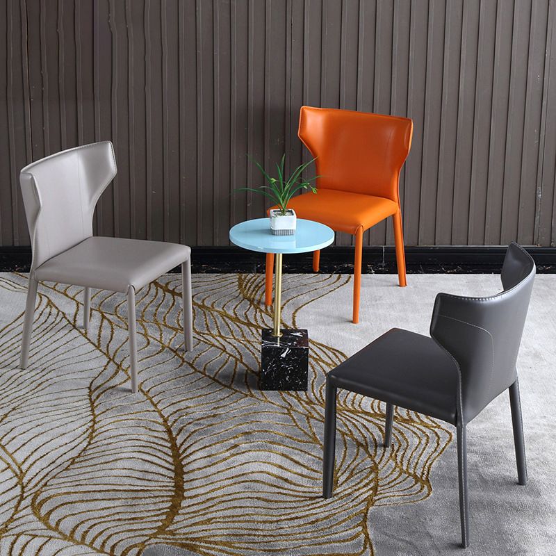 Matte Finish Wingback Dining Chair Designer Style Meeting Room Leather Side Chair