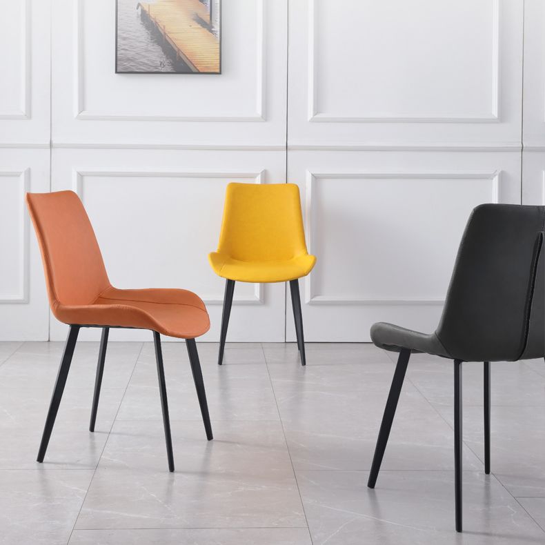 Sillas de comedor de metal contemporáneas, sillas laterales tapizadas sin brazos (juego de 2)