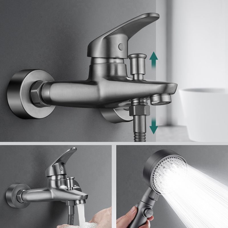 Tub Filler Wall Mount Handshower Single Lever Handle 2 Holes Low Arc Tub Faucet with Hose