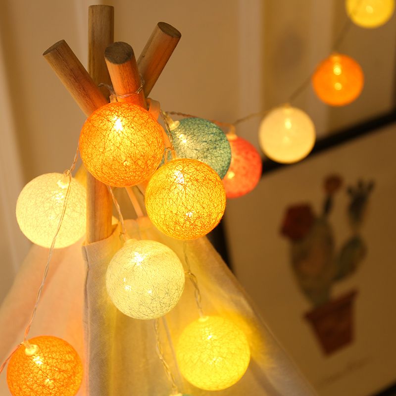 Globe Shape LED Fairy Lighting Cotton Decorative Battery String Light for Girls Bedroom