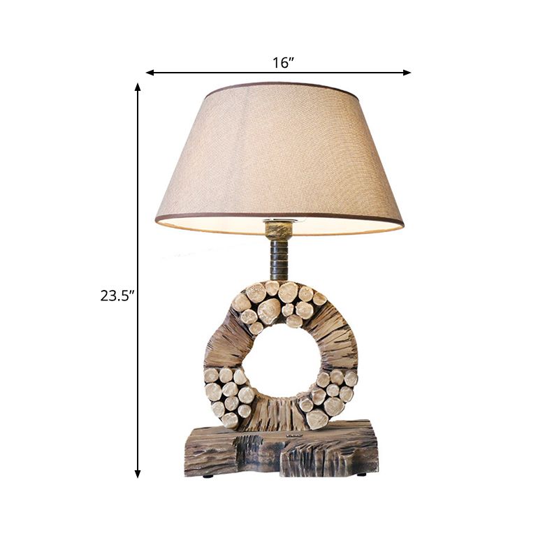 Lampada da comodino classica affusolata con 1 luce per comodino in tessuto marrone con base in legno