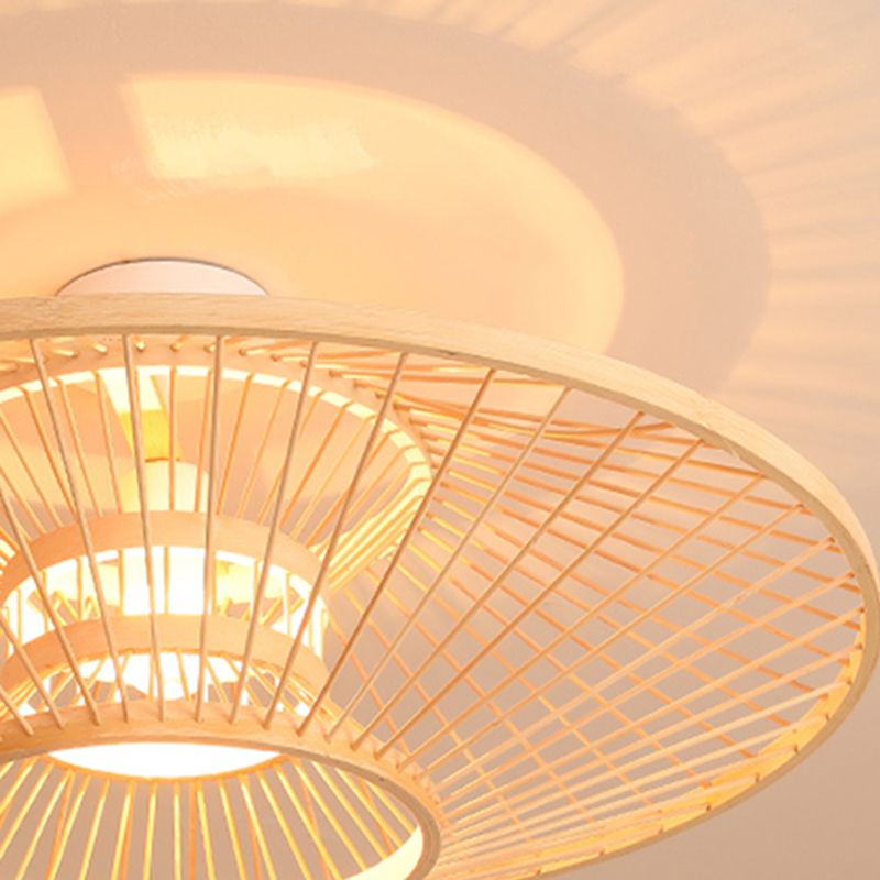 Round Shape Ceiling Lamp Asian Style Rattan 1 Light Flush Mount for Living Room