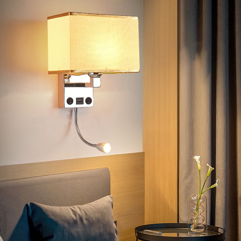 Adjustable Metal Modern Wall Sconce Rectangle Shape Wall Light with Fabric Shade for Study