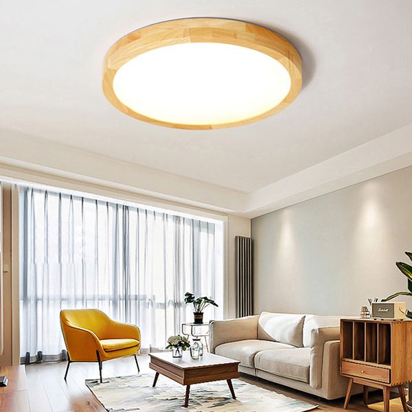 Modern Simplicity LED Ceiling Light Circular Wooden Flush Mount for Living Room