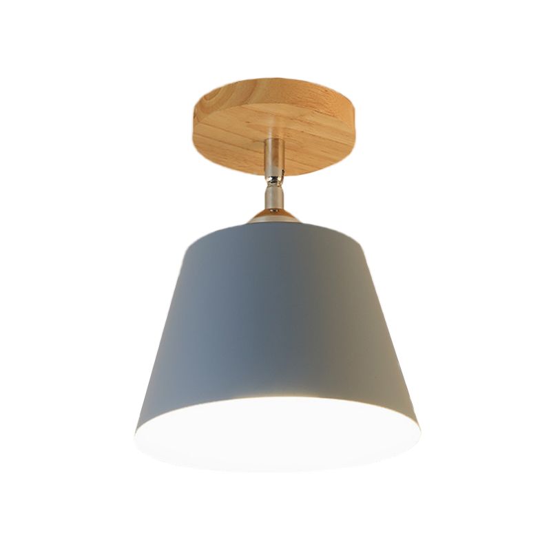1 Light Tapered Semi Flush Pendant Light Modernism Gray/Pink Metal and Wood Adjustable Ceiling Light