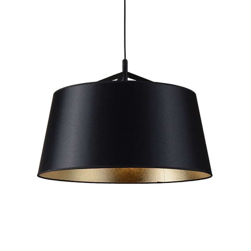 1-Bulb Hanging Light Kit Rural Dining Room Suspension Pendant with Tapered Drum Fabric Shade in Black, 16.5"/23.5" Wide