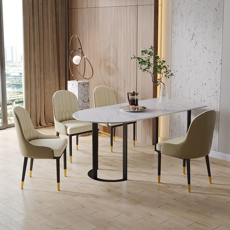 Contemporary Dining Table Stone Dining Site Table with Double Pedestal