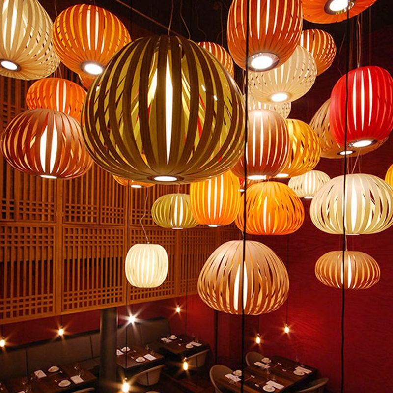 Sphere Restaurant Suspension Beleuchtung Holz mit Single-Bulb minimalistischer Anhänger Licht Kit