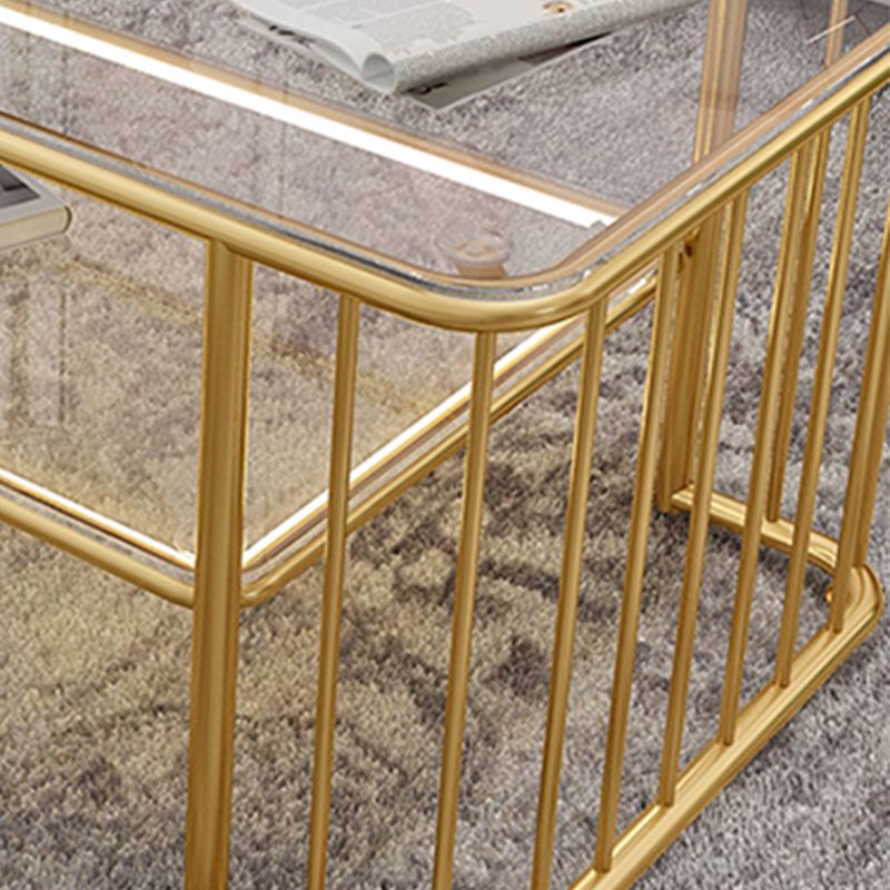 Glam Rectangle Coffee Table with Golden Frame Base and Storage Shelf