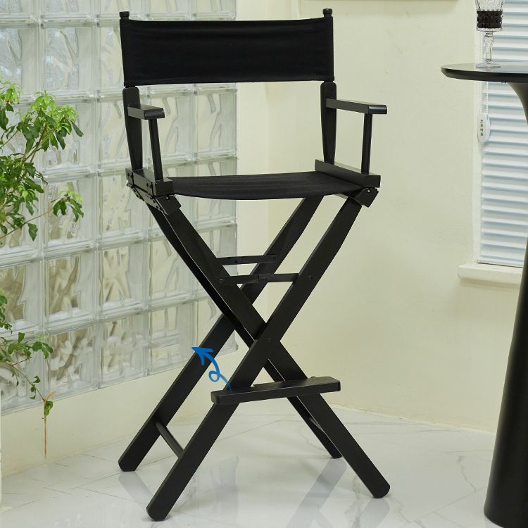 Industrial Backrest Arm Counter Stool Solid Wood Bar Stool with Canvas Cushion
