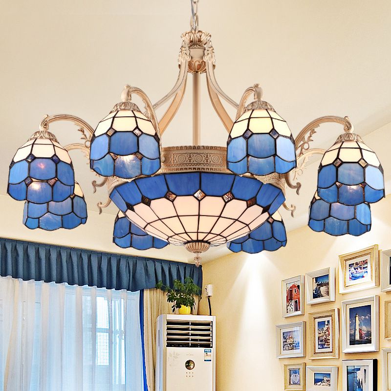 Éclairage à lustre à motifs jaune / bleu