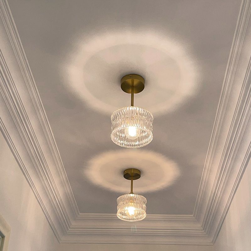 Modern Metal Ceiling Light Geometric Shape Flush Mount with Glass Shade for Living Room