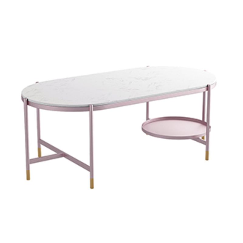 Contemporary Elliptical Glass & Slate Coffee Cocktail Table with Storage Shelf