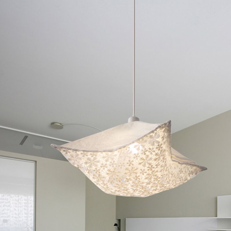 Modern Style Cushion Hanging Lamp Patterned Fabric 1 Bulb Living Room Pendant Ceiling Light in Light-Purple/White/Green