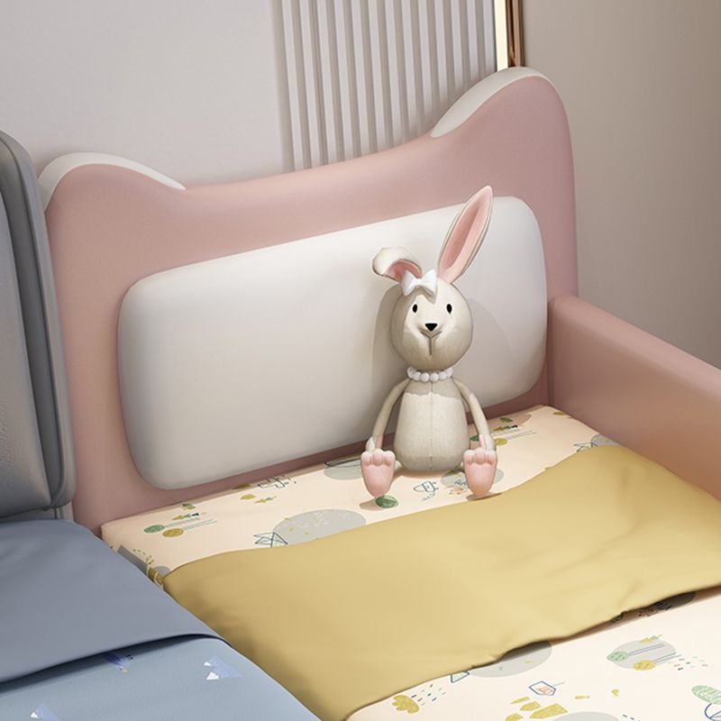 Genuine Leather Upholstered Kids Bed in Pink Modern Twin Bed with Mattress