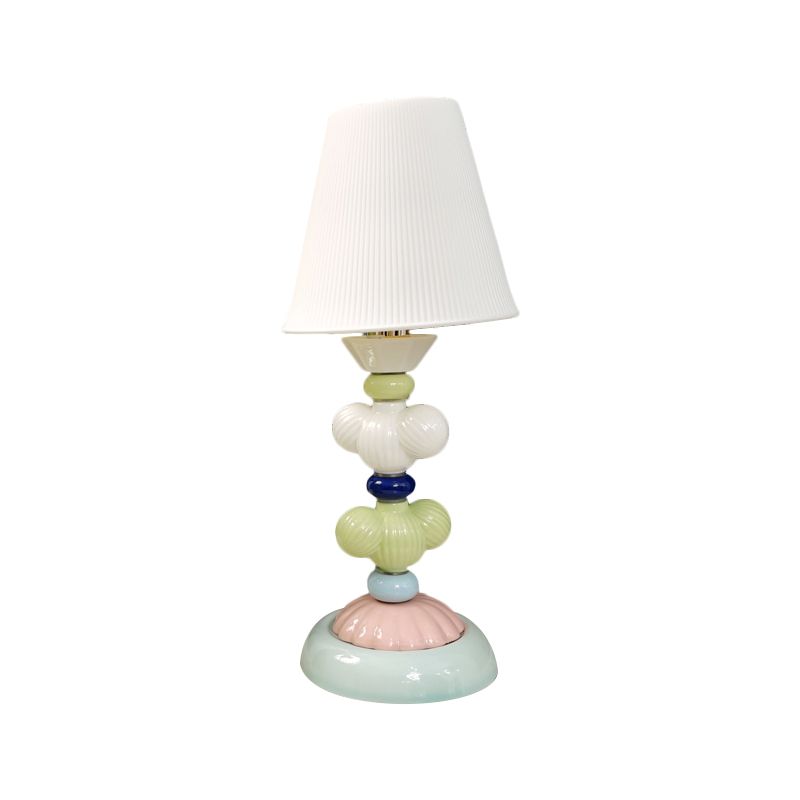 Fabric Conical Reading Book Light Kids 1-Light Table Lamp with Round Ceramic Base in White