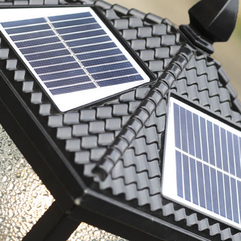 Rectangular Shape Metal Solar Pillar Lamp Modern Style 1-Light Outdoor Light